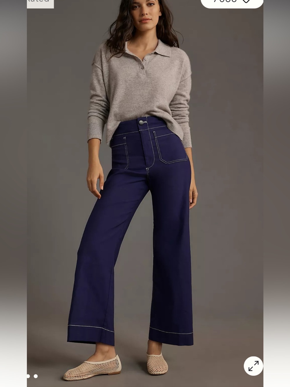 Maeve Wide Leg Flare “The Collette” Mid Rise Jeans in Navy contrast stitching